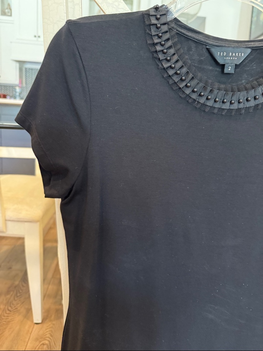 Ted Baker Black Short Sleeve Tee with Beaded Neckline - Picture 3 of 3